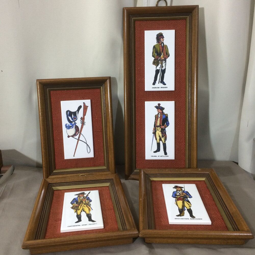 Soriano Ceramics Revolutionary War Soldier Tile Plaques Set of 4 Framed 1960s